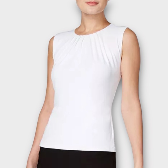 Calvin Klein white sleeveless blouse 14 pleated neckline cami shell tank top NWT - Picture 1 of 11
